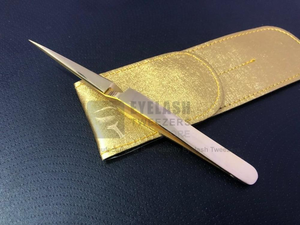 Pince à épiler en acier inoxydable plaqué or avec logo personnalisé, type X, pointe fine pour extensions de cils, marque privée - Product Image 2