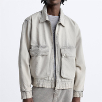 Blouson Bomber en Jean Délavé pour Homme, Coupe Oversize, Zippé, Style Aviateur Décontracté, Vestes Cargo, Logo Personnalisé, Tenues Streetwear Vintage – Vente en Gros