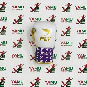Guantes de Boxeo de Cuero Genuino de Alta Calidad en Oferta, Color Morado y Blanco con Cordones, para Entrenamiento y Combate - Product Image 2