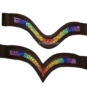 Bandeau de front en cuir diverses formes avec des cristaux colorés - Product Image 1