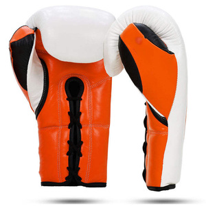 ถุงมือชกมวยหนังสีส้มแบบสั่งทำพิเศษ ถุงมือซ้อมแบบผูกเชือก MMA มวยไทย ถุงมือชกมวยระดับมืออาชีพ โลโก้สั่งทำได้ ขายส่งจำนวนมาก - Product Image 1