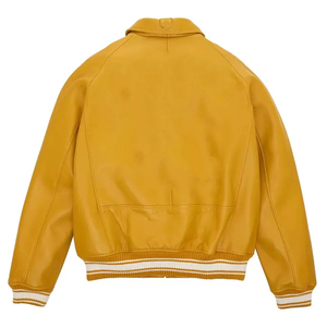 Men's <b>Yellow</b> Pu Leather <b>Jacket</b> Turn-down Collar Zipper Front Casual Autumn Wear Regular Fit Solid Color - Product Image 4