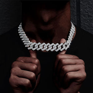Collar de Cadena Cubana Unisex de Plata de Ley 925 con Diamante Cultivado en Laboratorio de Corte Brillante Redondo y Engaste de Puntas, Joyería Hiphop - Product Image 6