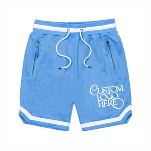 Custom Logo Blue Mesh Basketball Shorts Drawstring Closure Breathable Unisex Adult Summer Regular Fit - Product Image 1