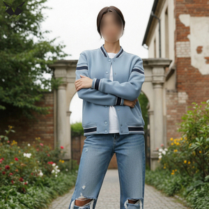 Light Blue Color Newest Premium Quality Best Supplier Contrast Color <b>Single</b> Breasted Casual College Baseball Varsity Jackets - Product Image 6