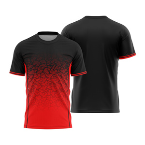 Camiseta de Fútbol Unisex Sublimada Personalizada, Degradado Rojo y Negro, Cuello Redondo, Mangas Cortas, Bloques de Color, Absorbe la Humedad, Corte Regular, para Todos - Product Image 1