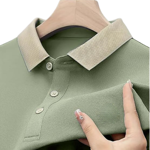 Mens Olive Green Polo Shirt with Beige Collar Soft Cotton Casual Stylish Summer Top Short Sleeve for Daily Wear Comfortable - Product Image 5