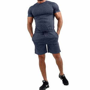 Conjunto de 2 piezas de camisa y pantalón corto de verano para hombre, de tejido de rizo de poliéster/algodón, de secado rápido, colores y tallas personalizables, con logo. - Product Image 1