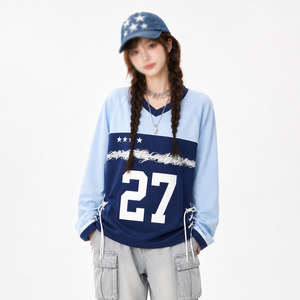 Camiseta deportiva de malla extragrande para mujer, estilo hip hop, con estampado de números degradados, para fútbol americano, venta al por mayor - Product Image 4