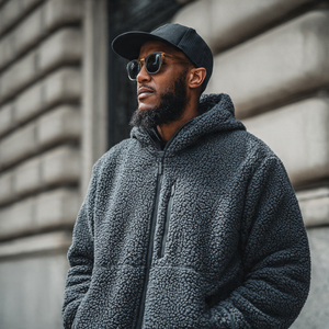 Outdoor Winter Sherpa Hood <b>Jacket</b> Men's Sherpa Fleece <b>Lined</b> Heavy <b>Jackets</b> Oversized Zipper Sherpa Fleece Hood Tops Men - Product Image 2