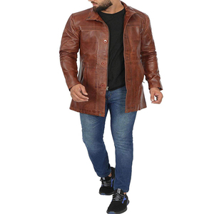 <b>Men's</b> Genuine Leather <b>Long</b> Trench <b>Coat</b> Turn-down Collar Single Breasted Regular Sleeve Overcoat <b>long</b> leather <b>coat</b> - Product Image 2