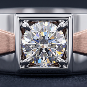 Bague de fiançailles et de mariage personnalisée OEM pour homme, solitaire en diamant de laboratoire bicolore |   Or rose blanc 14 carats plaqué rhodium certifié IGI - Product Image 4