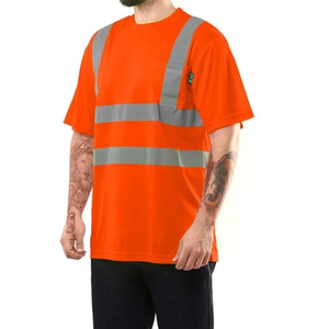 Men's <b>Orange</b> Reflective Workwear T-Shirt Short Sleeve Quick Dry V-Neck Casual Shirt Summer Style - Product Image 5
