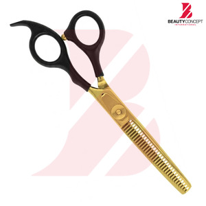 Últimas tijeras profesionales de peluquería con hoja chapada en oro y mango de plástico negro para texturizar el cabello - Product Image 6