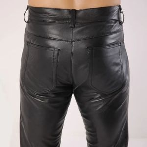 กางเกงหนังสีดำเรียบสำหรับผู้ชาย - Product Image 2