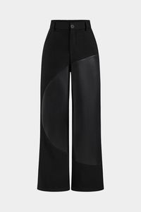กางเกงยีนส์เอวสูงแต่งหนังแบบปะติด ซิปหน้า ทรงขาตรง สำหรับผู้หญิง - Product Image 4