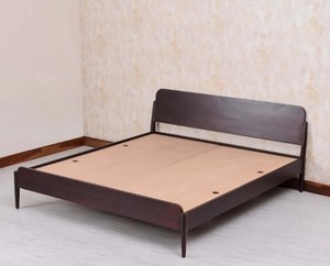Solid Wood Queen <b>Bed</b> Frame Minimalist Design Teak Wood Natural Finish Round Legs Handmade Bedstead - Product Image 5