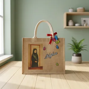 Sac fourre-tout en jute avec logo personnalisé, emballage cadeau durable - Product Image 1