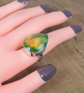 925 Sterling Silver Pear Shape Peridot <b>Quartz</b> <b>Ring</b> Natural Green Gemstone Handmade February Birthstone Jewelry Gift - Product Image 2