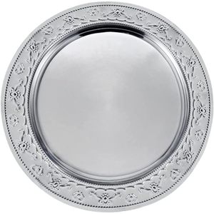 Plato de metal con borde festoneado, plateado, estilo antiguo, para decoración de bodas, vajilla para fiestas y eventos. - Product Image 6