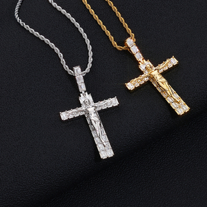 <b>Mens</b> 925 Silver Moissanite Cross Pendant <b>Rope</b> <b>Chain</b> Necklace Iced Baguette Religious Statement Jewellery Gift for <b>Men</b> - Product Image 4