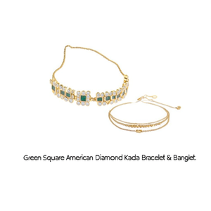 Green Square American Diamond Kada Bracelet - Product Image 2