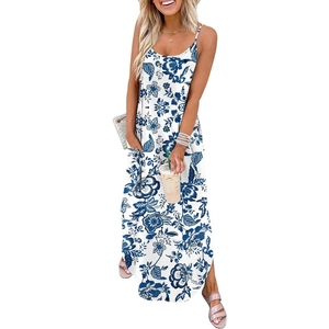 Robe longue décontractée pour femme, robe d'été à bretelles spaghetti, tenue de plage hawaïenne - Product Image 1