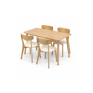 Ensemble de table à manger rectangulaire en teck de style Japandi ARTERRA, chaises modernes avec coussins pour appartement - Product Image 3