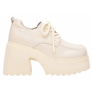 Ann'S Platform Oxford Shoes 9cm Thick Heel Slip-On Derby Beige Durable Arch <b>Support</b> All Seasons Fashion Shoes - Product Image 2