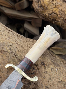 2026 New Brand Copper Damascus Hand Forged Ambidextrous High Hardness Bowie Hunting <b>Knife</b> | 10" Blade W/<b>Bone</b> Wood <b>Handle</b> | Brass - Product Image 4