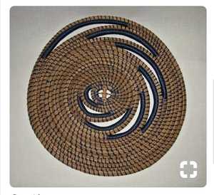 Round Fabric Table <b>Mats</b> Modern Handmade Geometric Design Black White Yellow 450mm Diameter - Product Image 3