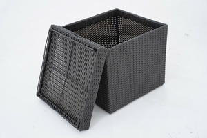 Caja de Almacenamiento de Mimbre Negra para Exteriores, Organizador con Tapa, Tejido de Cuerda, Bandeja para Mesa de Patio o Terraza - Product Image 1