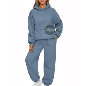 Women Solid Blue Hooded Tracksuit Set Two Piece Long Sleeve <b>Hoodie</b> And Jogger Pants In <b>Cheap</b> Price With Your Logo - Product Image 5