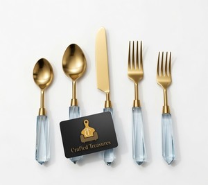 Modern Luxury Flatware Set Gold Finish Stainless Steel With <b>Acrylic</b> Handles For Wedding Tableware Dinnerware Utensil Set - Product Image 1
