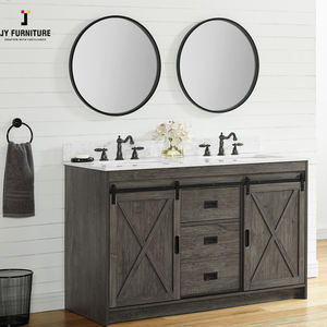 Tocador de baño doble completamente ensamblado moderno JY, superventas, gabinete de MDF vietnamita con lavabo, espejo de fregadero de cerámica para villas - Product Image 1