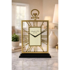 Rectangular Brass <b>Desk</b> <b>Clock</b> Quartz Movement Battery Operated Needle Display Silent Non Ticking - Product Image 4