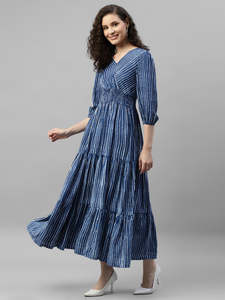 Vestido Maxi de Rayón a Rayas para Mujer, Estilo Ajustado y Evase, Festivo, Elegante, Casual, Moderno, Vestido Largo de Una Pieza para Mujer - Product Image 2