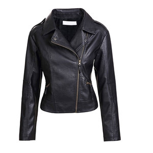 Women Genuine Leather Moto <b>Biker</b> <b>Jacket</b> Full Sleeve Zipper Closure Stand Collar Solid Color Regular Length Autumn/Winter Wear - Product Image 4