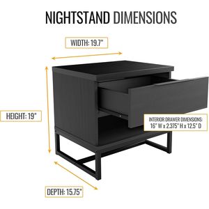 Comodino Moderno Nero con Un Cassetto e Ripiano Aperto, Tavolino da Camera da Letto Catania - Product Image 2