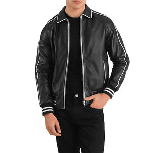 <b>Men's</b> Genuine Leather Varsity <b>Jacket</b> <b>Waterproof</b> Breathable Windproof Stand Collar Embroidered Zipper Solid Custom OEM Service - Product Image 1