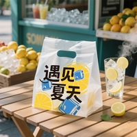 Sac en plastique HDPE personnalisé avec poignée longue pour café/pâtisserie/gâteau/burgur/sandwich/utilisation en restaurant