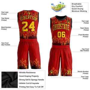 Custom Sublimated Basketball Jersey Red Flame Design Custom Team Name Breathable Polyester Sleeveless Unisex <b>Athletic</b> Fit - Product Image 3