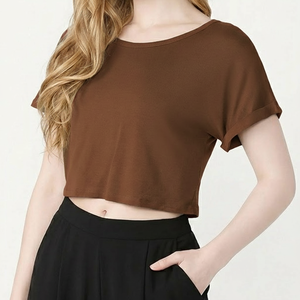 Camiseta Corta Básica para Mujer, Manga Corta, Cuello Redondo, Corte Holgado, Informal, Verano, Venta al Por Mayor - Product Image 1