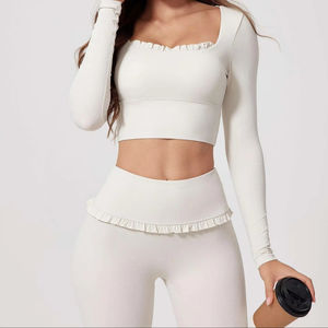 Women's Solid Color Activewear Sets Yoga <b>Leggings</b> 2-Piece Gym Fitness Workout Wear Front Logo Customized Colors - Product Image 4