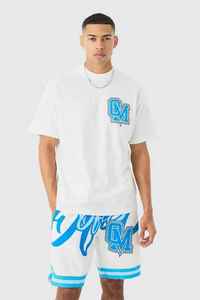 Ensemble T-shirt et short en coton blanc pour homme avec logo OM bleu – Tenue décontractée d'été respirante en maille à col ras du cou - Product Image 6