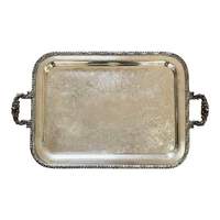 Plateau de service rectangulaire en métal poli avec poignées, design Art Déco, motif floral et de fruits, durable et alimentairelement sûr pour la salle à manger