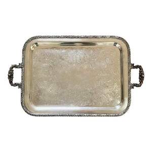 Plateau de service rectangulaire en métal poli avec poignées, design Art Déco, motif floral et de fruits, durable et alimentairelement sûr pour la salle à manger - Product Image 3