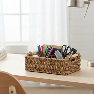 Panier de rangement multifonctionnel de forme rectangulaire moderne, organisateur tissé en fibre végétale écologique pour le désordre et l'usage domestique - Product Image 2