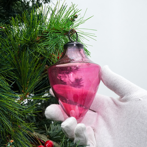 Ornement de Noël en verre rose vintage en forme de cône, élégante décoration suspendue en forme de goutte pour arbre de Noël, vente en gros - Product Image 4