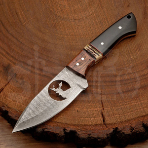 มีดล่าสัตว์เหล็กดามัสกัสแบบ OEM พร้อมด้ามไม้, ใบมีดคงที่, มีดพกพาสำหรับตั้งแคมป์และกิจกรรมกลางแจ้ง พร้อมปลอกหนัง - Product Image 5